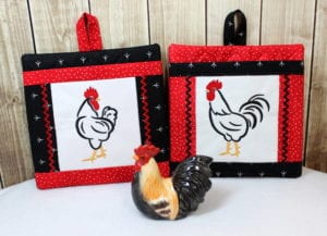 Rooster/Hen Pocket Potholders (7×7)