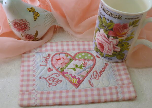Crazy Patch Heart Mug Rug 5x7 - Oma\'s Place Crazy Patch Heart Mug Rug 5x7 - Oma\'s Place