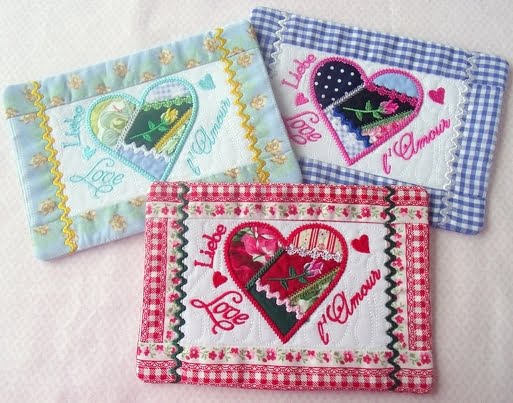 Crazy Patch Heart Mug Rug 5x7 - Oma\'s Place Crazy Patch Heart Mug Rug 5x7 - Oma\'s Place