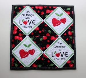 Heart Cherries Mini Quilt (7×7)
