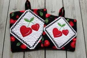 Heart Cherries Potholders (6×6 & 7×7)