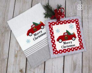 Christmas Truck Potholder and Towel Set (7×11)